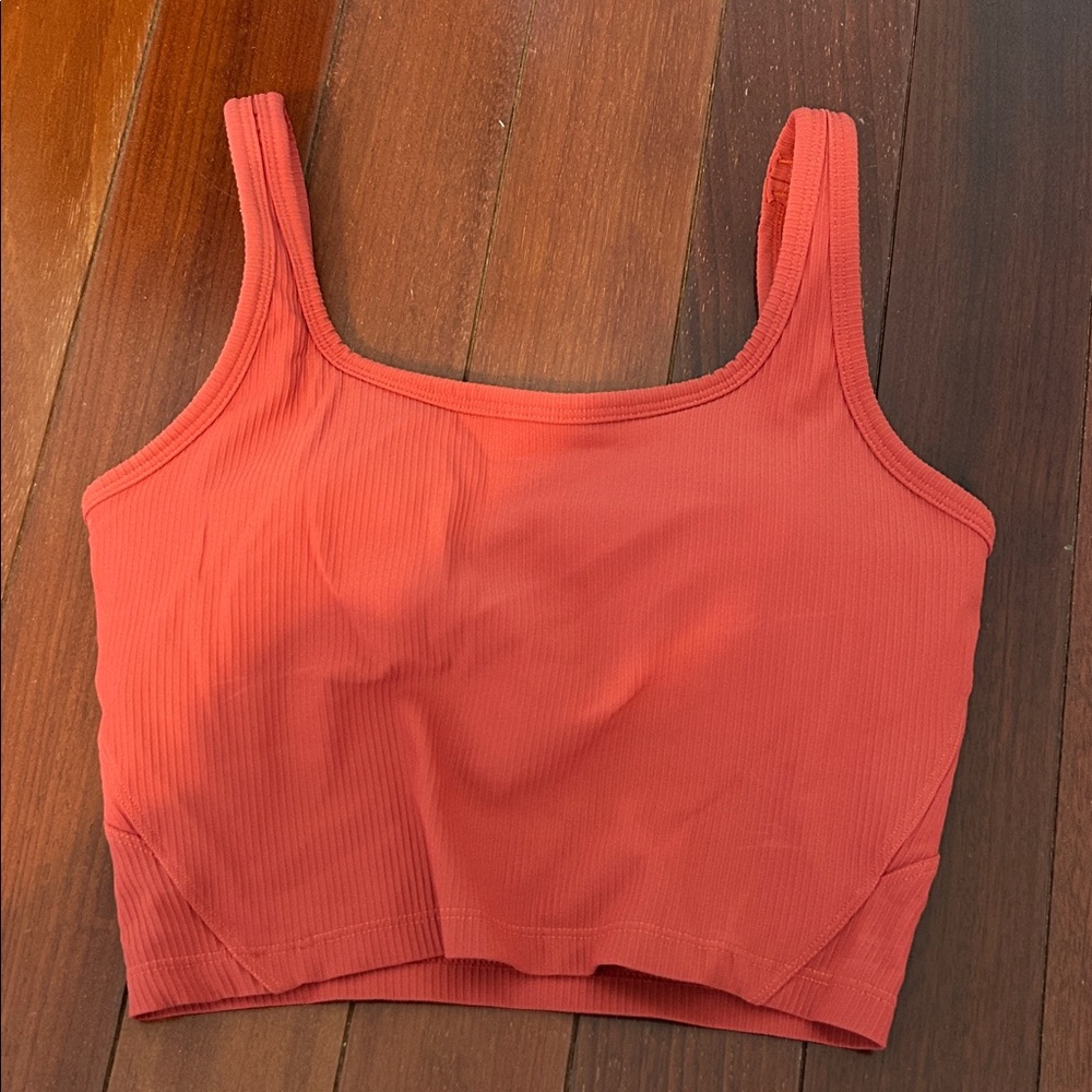Ribbed Crop Athletic Top with Build in Bra